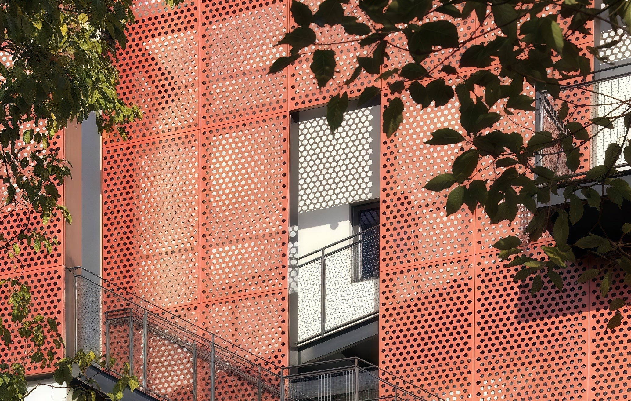 Perforated Aluminum Facade Cladding Sheet PVDF Fluorocarbon Painting in orange color